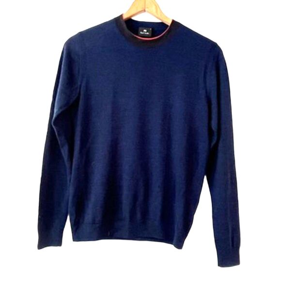 Paul Smith Navy Blue Merino Wool Men's Sweater Pullover Small Crew Neck - Picture 1 of 6